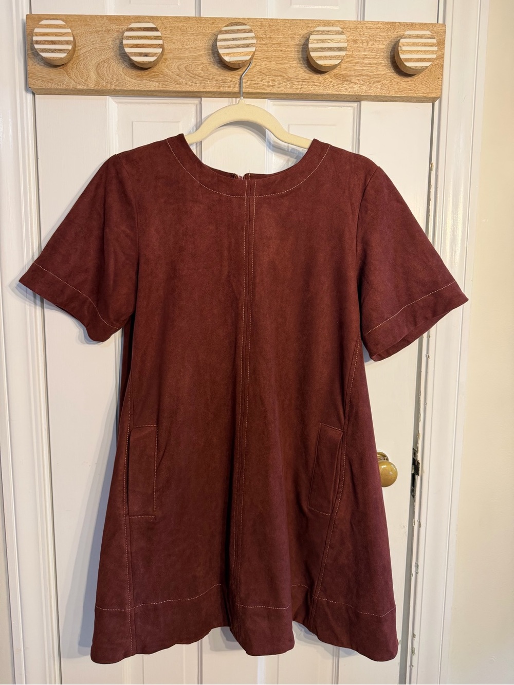 Anthropologie Maeve Emmy Faux Suede Swing Mini Dress Burgundy XS